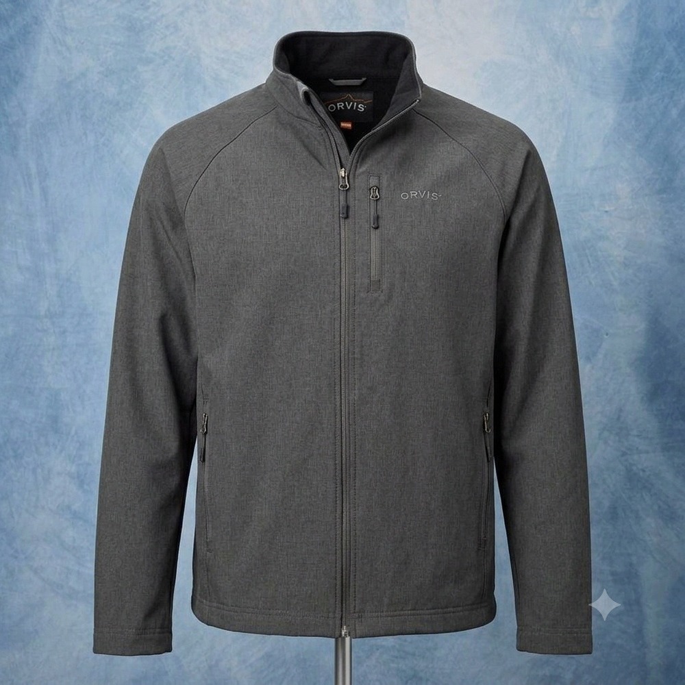 Orvis Mens Softshell Jacket Gray Full Zip Fleece Lined Performance Coat XL